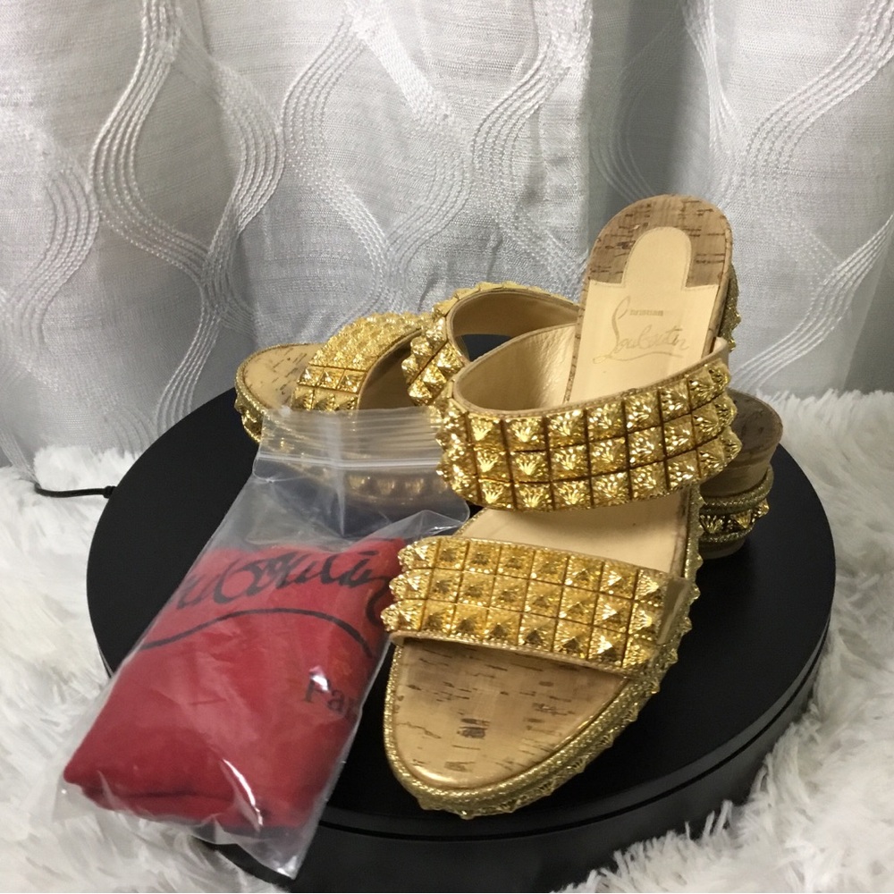 Christian Louboutin Gold Studded Slide Mules - Picture 5 of 14